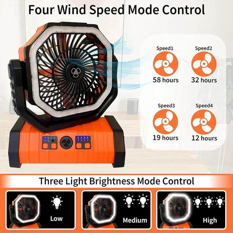 Camping Portable Desk Fan with LED Light