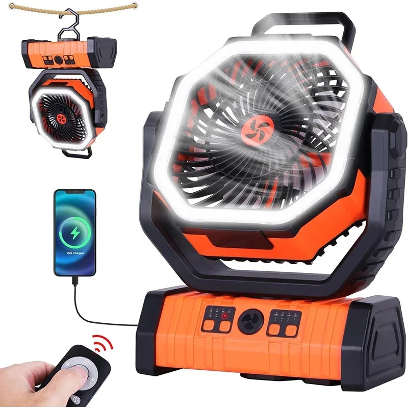 Camping Portable Desk Fan with LED Light