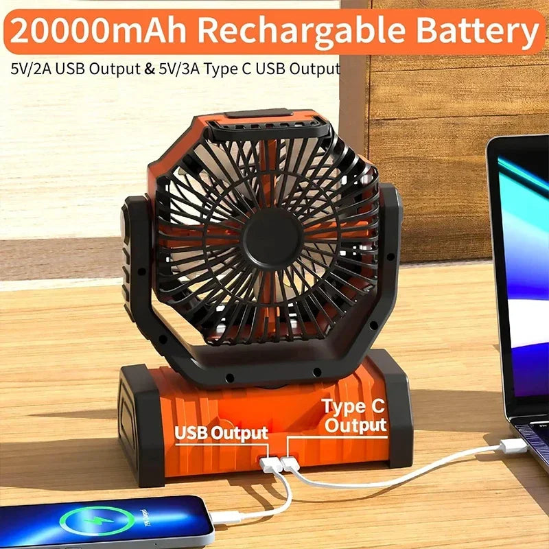 Camping Portable Desk Fan with LED Light