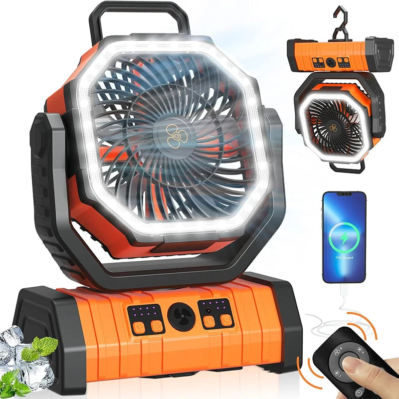 Camping Portable Desk Fan with LED Light