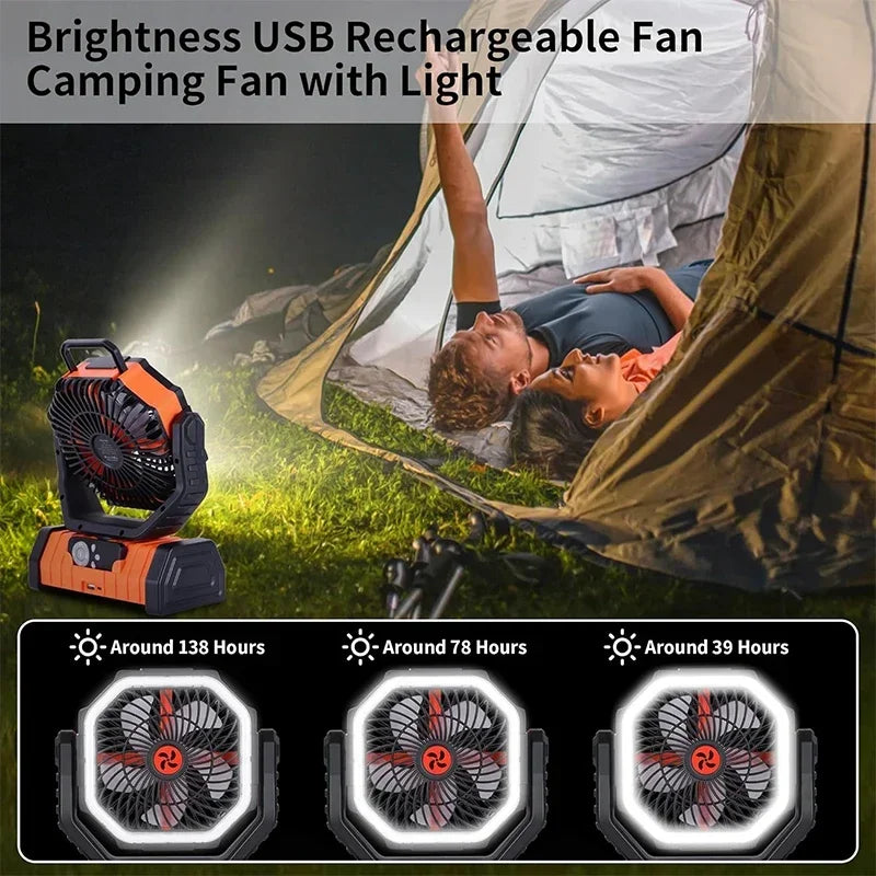 Camping Portable Desk Fan with LED Light